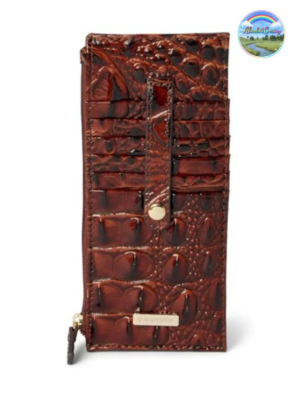 Leather Tri-Fold Wallet with 10 Card Slots, ID Window, Zip Top